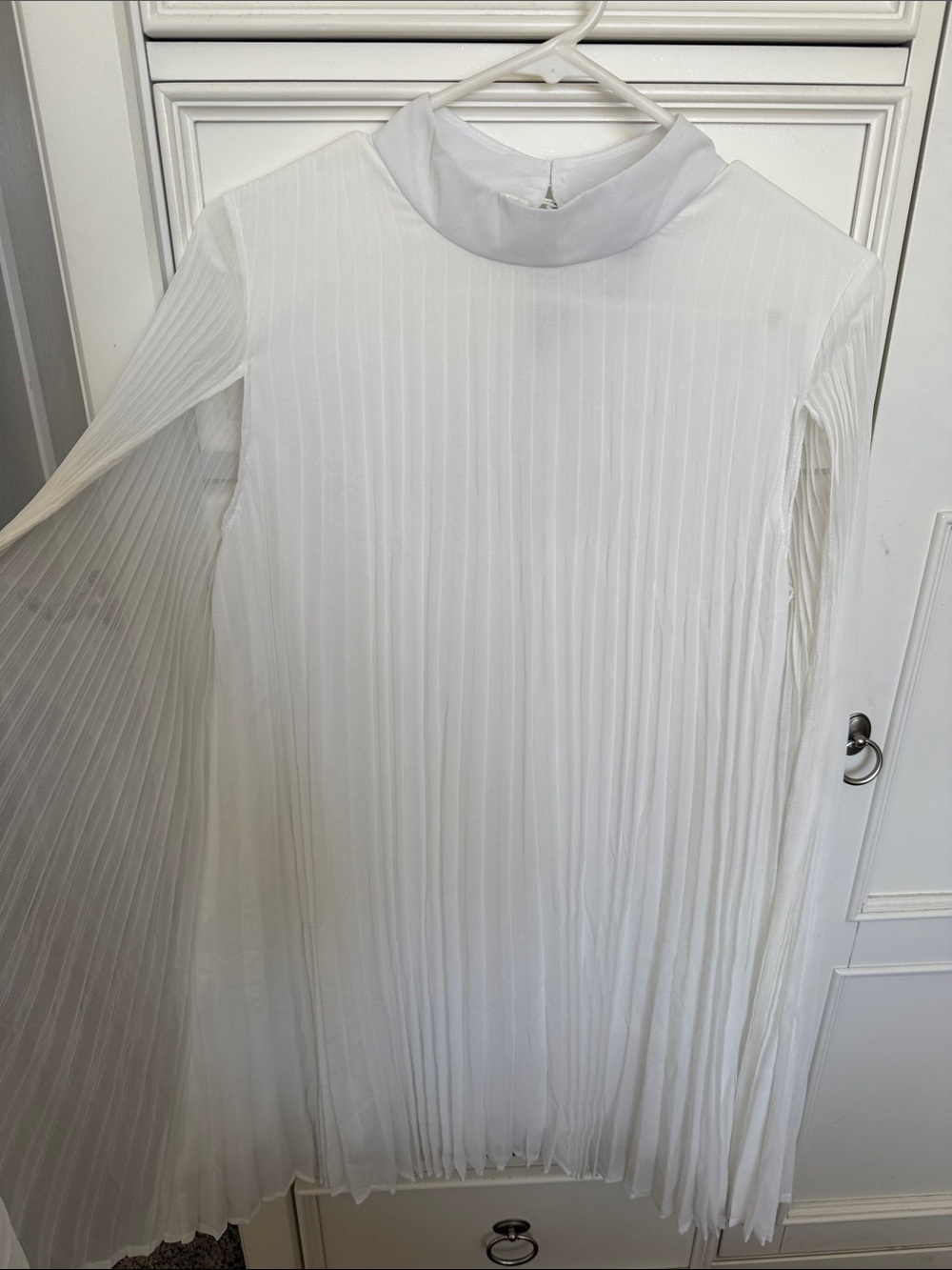 Allegra K White Pleated High-Neck Short Sleeve Dress with Cape like flow!